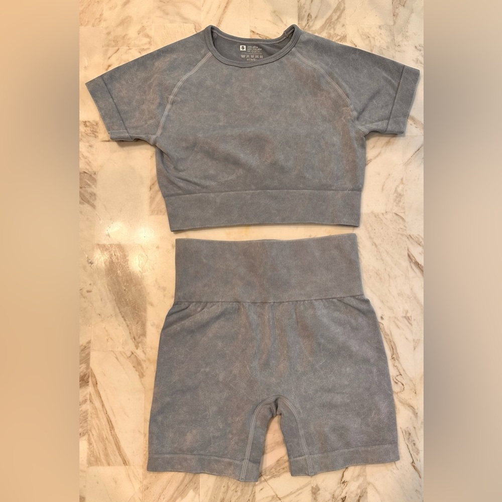 Gray Crop Top and Shorts Set
